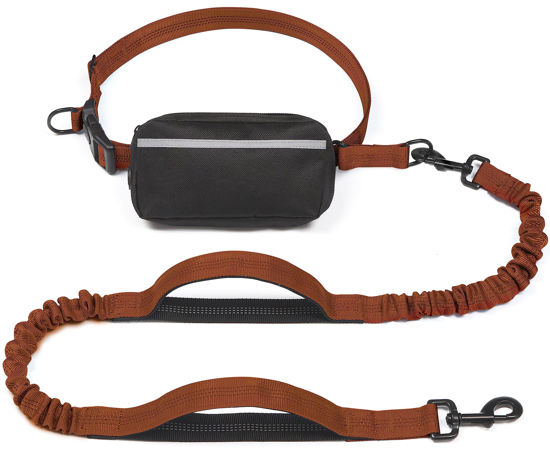 Picture of iYoShop Hands Free Dog Leash with Zipper Pouch, Dual Padded Handles and Durable Bungee for Walking, Jogging and Running Your Dog (Large, 25-120 lbs, Brown)