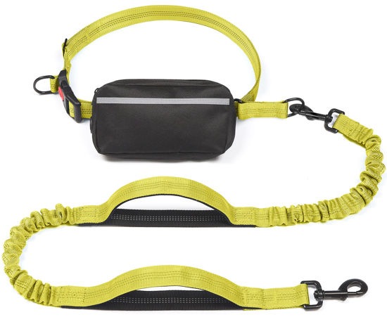 Picture of iYoShop Hands Free Dog Leash with Zipper Pouch, Dual Padded Handles and Durable Bungee for Walking, Jogging and Running Your Dog (Large, 25-120 lbs, Yellow)