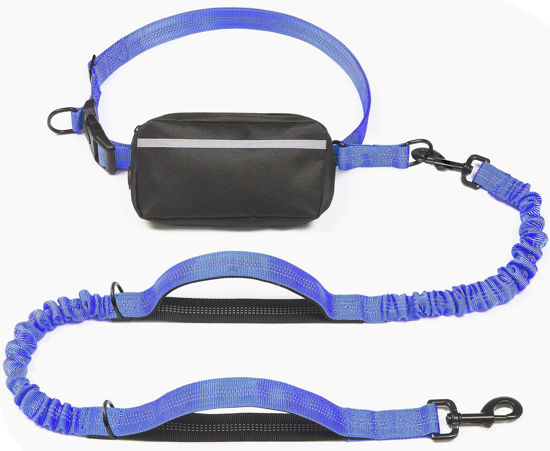 Picture of iYoShop Hands Free Dog Leash with Zipper Pouch, Dual Padded Handles and Durable Bungee for Walking, Jogging and Running Your Dog (Large, 25-120 lbs, Royal Blue)