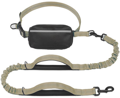 Picture of iYoShop Hands Free Dog Leash with Zipper Pouch, Dual Padded Handles and Durable Bungee for Walking, Jogging and Running Your Dog (Large, 25-120 lbs, Khaki)