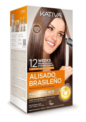 Picture of Kativa Brazilian Straightening Kit, 12 Weeks of Home Use Professional Straightening, with Organic Argan Oil, Shea Butter, Keratin & Amino Acids, for Straighter, Softer and Shinier Hair, All Hair Types