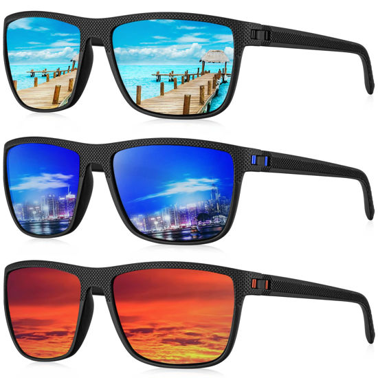 Picture of KALIYADI Polarized Sunglasses Men, Lightweight Mens Sunglasses Polarized UV Protection Driving Fishing Golf (Ice Blue/Dark Blue/Green)