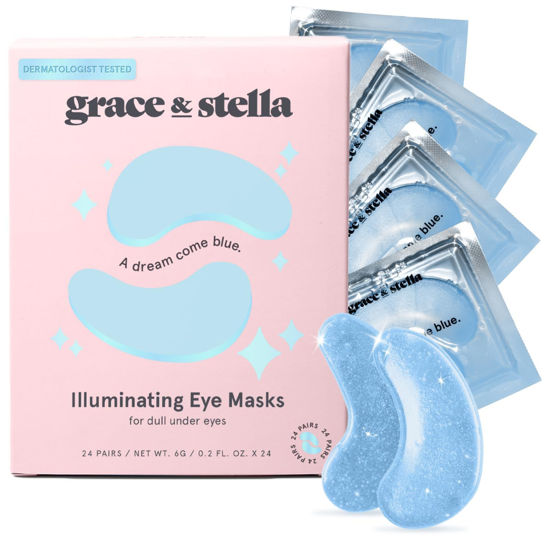 Picture of grace & stella Award Winning Under Eye Mask (Blue, 24 Pairs) Reduce Dark Circles, Puffy Eyes, Undereye Bags, Wrinkles, Gel Under Eye Patches, Birthday Gifts for Women - Vegan Cruelty-Free Self Care