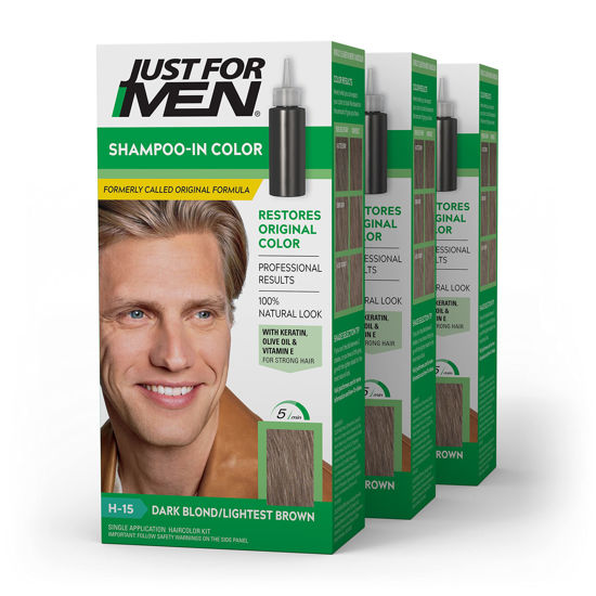 Picture of Just For Men Shampoo-In Color (Formerly Original Formula), Mens Hair Color with Keratin and Vitamin E for Stronger Hair - Dark Blond/Lightest Brown, H-15, Pack of 3