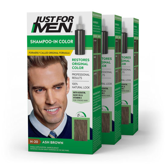 Picture of Just For Men Shampoo-In Color (Formerly Original Formula), Mens Hair Color with Keratin and Vitamin E for Stronger Hair - Ash Brown, H-20, Pack of 3