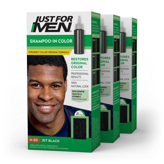 Picture of Just For Men Shampoo-In Color (Formerly Original Formula), Mens Hair Color with Keratin and Vitamin E for Stronger Hair - Jet Black , H-60, Pack of 3