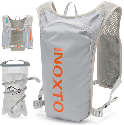 Picture of INOXTO Running Hydration Vest Backpack,Lightweight Insulated Pack with 1.5L Water Bladder Bag Daypack for Hiking Trail Running Cycling Race Marathon for Women Men (Light Gray Orange)