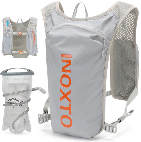 Picture of INOXTO Running Hydration Vest Backpack,Lightweight Insulated Pack with 1.5L Water Bladder Bag Daypack for Hiking Trail Running Cycling Race Marathon for Women Men (Light Gray Orange)