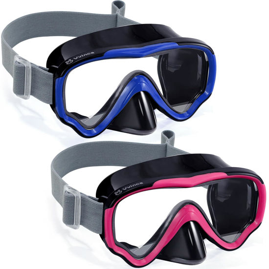 Picture of Vvinca Kids-Goggles with Nose Cover, Diving Mask Elastic Fabric Strap Anti Fog Anti Shattered Lens for Kids Swim Goggles 3-14