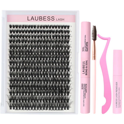 Picture of Lash Extension Kit 300 Pcs Lash Clusters Kit Lash Bond and Seal Waterproof DIY Lash Extension Kit Lash Remover Eyelash Brush Lash Tweezers Eyelash Extension Kit (Set 40D-0.07D-8-18Mix)