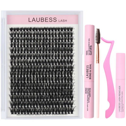 Picture of DIY Lash Extension Kit Bond and Seal Lash Glue Remover 300 Pcs 50D Lash Clusters Kit Mascara Wands Eyelash Extension Kit Eyelash Tweezers Individual Lashes Kit (Set 50D-0.07C-8-18Mix)