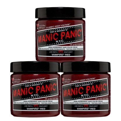 Picture of MANIC PANIC Vampire Red Hair Dye - Classic High Voltage - (3PK) Semi Permanent Hair Color - Deep Blood Red Shade With Burgundy Tones - Dark & Light Hair, Vegan, PPD & Ammonia-Free, For Coloring Hair