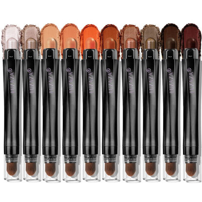 Picture of LUXAZA PRO 10PCS Eyeshadow Stick,Shimmer And Matte Brown Metallic Cream Eyeshadow Pencil Crayon with Smudge-proof & Waterproof,Eye Brightener Stick