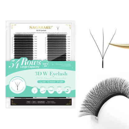 Picture of NAGARAKU W Eyelash Extensions High Capacity 54 Rows 3D Volume Premade Fan 0.07mm C Curl 7-15mm Mix Matte Black Easy Fanning yy Eye Lashes Handwoven W Shaped Wispy Cluster Professional Lash Supplies