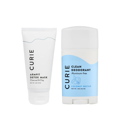 Picture of Curie Aluminum Free Deodorant - Coconut Nectar 2oz Stick and Armpit Detox Mask - Natural Deodorant, Paraben Free, Cruelty Free, Non-Toxic