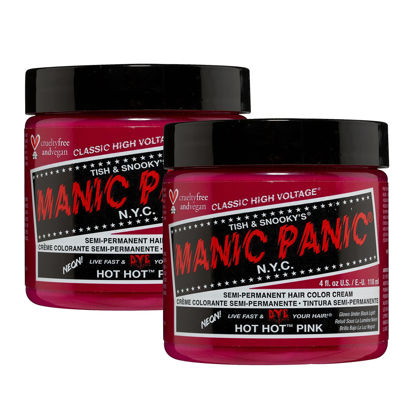 Picture of MANIC PANIC Hot Hot Pink Hair Dye - Classic High Voltage - (2PK) Semi Permanent Hair Color - Medium Pink - Glows in Blacklight - For Dark & Light Hair - Vegan, PPD & Ammonia Free - For Coloring Hair