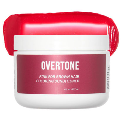 Picture of oVertone Haircare Color Depositing Conditioner - 8 oz Semi Permanent Hair Color with Shea Butter & Coconut Oil - Temporary Hair Color Dye - Vegan, Cruelty-Free - Pink for Brown Hair