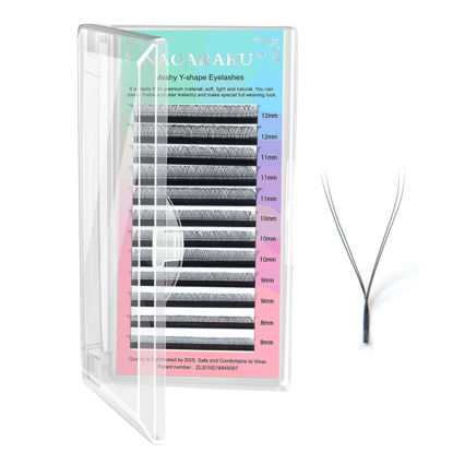Picture of NAGARAKU 5 Trays yy Eyelash Extensions y lash 0.05mm D 8-12mm Mix Tray in 1 pack Premade 4D Easy Fan Russian Volume Cluster Faux Mink Matte Black 12 rows