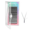 Picture of NAGARAKU 5 Trays yy Eyelash Extensions y lash 0.07mm C curl 11/12/13/14/15mm in 1 pack Premade 4D Easy Fan Russian Volume Cluster Faux Mink Matte Black 12 rows