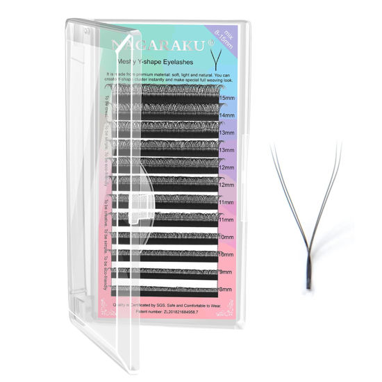 Picture of NAGARAKU 5 Trays yy Eyelash Extensions y lash 0.07mm C curl 11/12/13/14/15mm in 1 pack Premade 4D Easy Fan Russian Volume Cluster Faux Mink Matte Black 12 rows