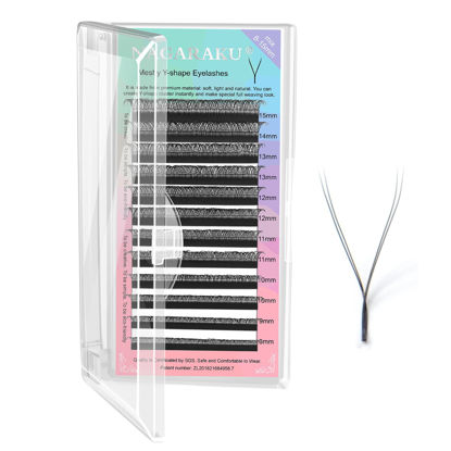 Picture of NAGARAKU 1 Tray yy Eyelash Extensions y lash 0.05mm D 8-15mm Mix Tray in 1 pack Premade 4D Easy Fan Russian Volume Cluster Faux Mink Matte Black 12 rows