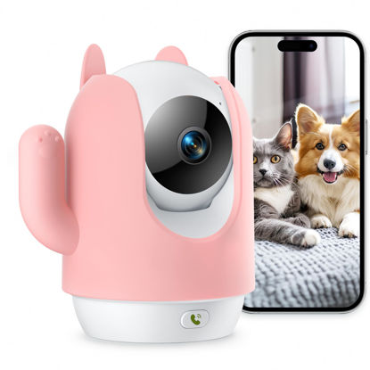 Picture of MaxiViz Pet Camera, 2K Indoor Security Camera, 360° Dog Camera with Phone App, Baby Monitor w/One-Touch Call, AI Motion Detection & Tracking, IR Night Vision, Cloud/SD Card Storage, 2.4GHz Wi-Fi, Pink