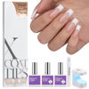 Picture of BTArtboxnails Soft Gel Nail Tips and Gel Glue Kit - French Tip Press on Nails Long Square XCOATTIPS Gel Nail Kit, Include Gel Glue, Builder Gel, Top Coat, Nail Lamp Nail Extension Kit