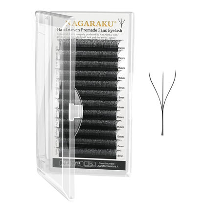 Picture of NAGARAKU 3D W Shape Eyelash Extension 5 Trays in 1 pack Volume 0.07mm D curl 11/12/13/14/15mm Premade Fans Faux Mink Matte Black Cluster Easy Fanning False Lashes