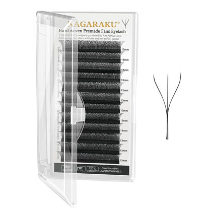 Picture of NAGARAKU 3D W Shape Eyelash Extension 5 Trays in 1 pack Volume 0.07mm D curl 9/10/11/12/13mm Premade Fans Faux Mink Matte Black Cluster Easy Fanning False Lashes