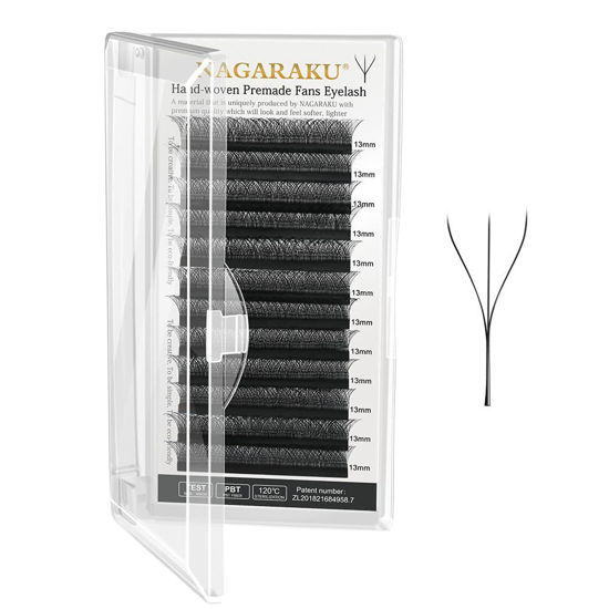 Picture of NAGARAKU 3D W Shape Eyelash Extension 5 Trays in 1 pack Volume 0.07mm D curl 9/10/11/12/13mm Premade Fans Faux Mink Matte Black Cluster Easy Fanning False Lashes