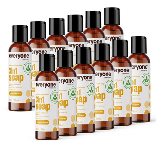 Picture of Everyone 3-in-1 Soap Body Wash, Bubble Bath, Shampoo, Travel Size, 2 Ounce (Pack of 12), Coconut and Lemon, Coconut Cleanser with Plant Extracts and Pure Essential Oils