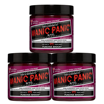 Picture of MANIC PANIC Fuschia Shock Hair Dye - Classic High Voltage - (3PK) Semi-Permanent Hair Color - Dark Pink Fuschia - For Dark & Light Hair - Vegan, PPD & Ammonia-Free - For Coloring Hair on Women & Men