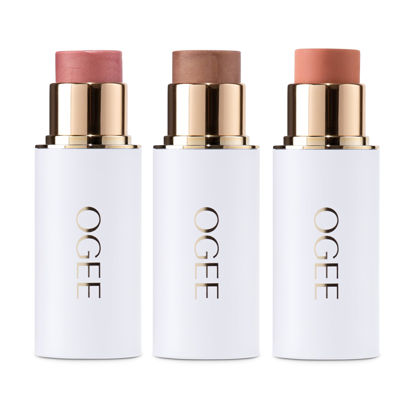 Picture of Ogee Face Stick Trio - Golden Contour Stick Makeup Collection - Certified Organic Bronzer, Blush Stick, and Highlighter Stick for a Flawless Look