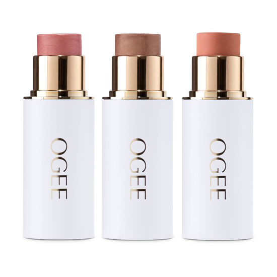 Picture of Ogee Face Stick Trio - Golden Contour Stick Makeup Collection - Certified Organic Bronzer, Blush Stick, and Highlighter Stick for a Flawless Look