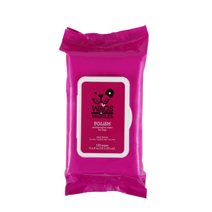 Picture of Wags & Wiggles Polish Multipurpose Wipes for Dogs | Clean & Condition Your Dog's Coat Without A Bath | Fresh Very Berry Scent Your Dog Will Love, 100 Count