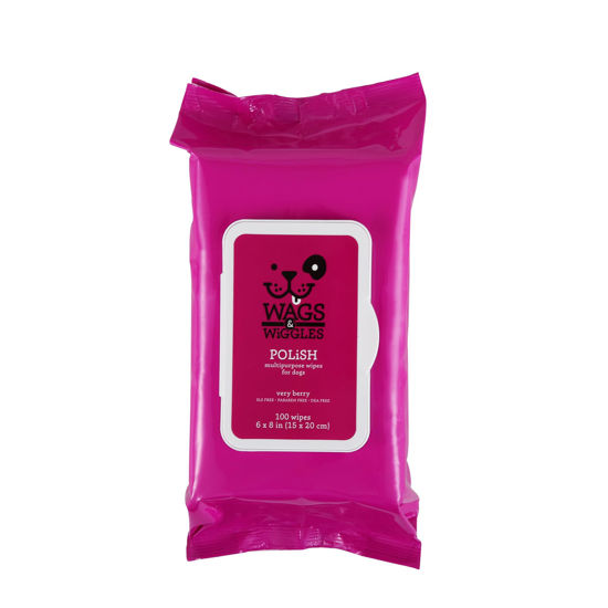 Picture of Wags & Wiggles Polish Multipurpose Wipes for Dogs | Clean & Condition Your Dog's Coat Without A Bath | Fresh Very Berry Scent Your Dog Will Love, 100 Count