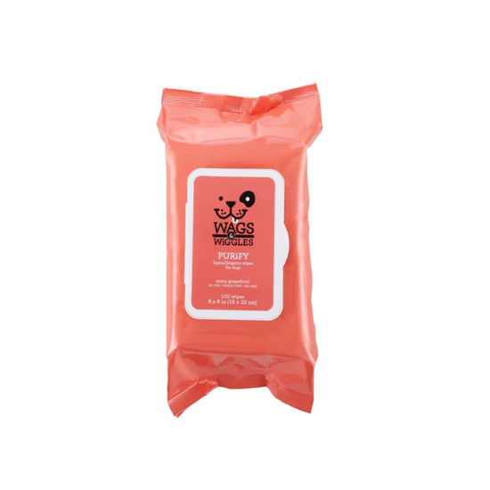 Picture of Wags & Wiggles Purify Hypoallergenic Wipes for Dogs Gently Clean & Condition Your Dog's Coat Without A Bath Zesty Grapefruit Scent Your Dog Will Love, (Pack of 1, 100 Count Total)