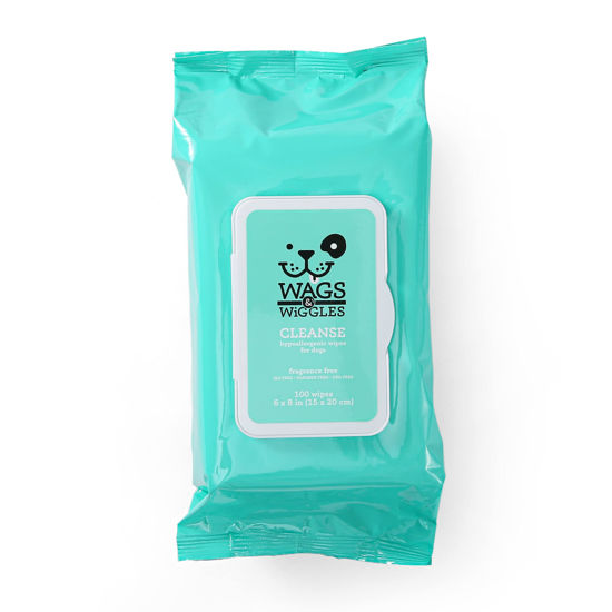 Picture of Wags & Wiggles Cleanse Hypoallergenic Wipes 100ct | Hypoallergenic Dog Wips 100 Count Package, Fragrance Free | Waterless Bathing to Keep Pets with Sensitive Skin Clean (FF22031)