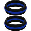 Picture of Set of Two (2) Thin Blue Line Silicone Rings Size 10 - Engagement Wedding Replacement Band for Active and Workout Lifestyles - Police Law Enforcement Ring