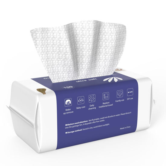 Picture of Ourmed Life Face Towels, Disposable Biodegradable Clean Facial Wash Cloth for Sensitive Skin, Lint- free Facial Towels for Cleansing, Skincare and Makeup Remover, Dry Wipes,100 Count