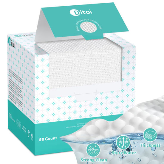 Picture of Ditoi Face Towels, 10"×12" Disposable Face Towel, Ultra Thick Gentle Exfoliation Face Towelettes, Biodegradable Makeup Remover Dry Wipes, 50 Count (1Pack)