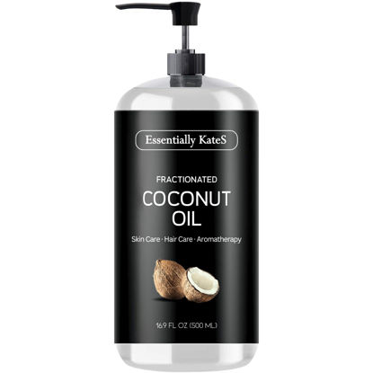 Picture of Essentially KateS Fractionated Coconut Oil 16.9 Fl Oz (500ML) - Body Oil, Massage Oil, Hair Oil, Nail Oil, and Carrier Oil for Essential Oils, No Scent