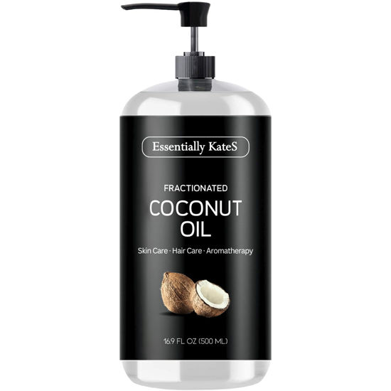 Picture of Essentially KateS Fractionated Coconut Oil 16.9 Fl Oz (500ML) - Body Oil, Massage Oil, Hair Oil, Nail Oil, and Carrier Oil for Essential Oils, No Scent