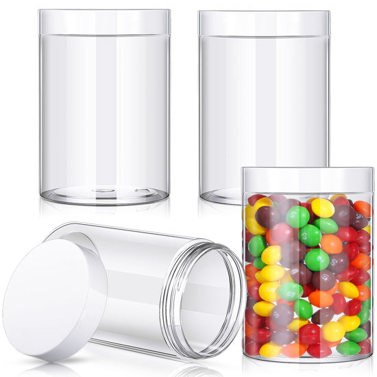 Picture of Patelai 4 Pieces Round Clear Wide-mouth Leak Proof Plastic Container Jars with Lids for Travel Storage Makeup Beauty Products Face Creams Oils Salves Ointments DIY Making or Others (White,12 Ounce)