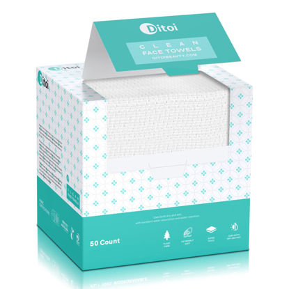 Picture of Ditoi Face Towels, 10"×12" Disposable Face Towel, Face Towelettes XL, Ultra Soft Makeup Remover Dry Wipes, Thick Face Towel for Sensitive Skin, 50 Count (1 Pack)