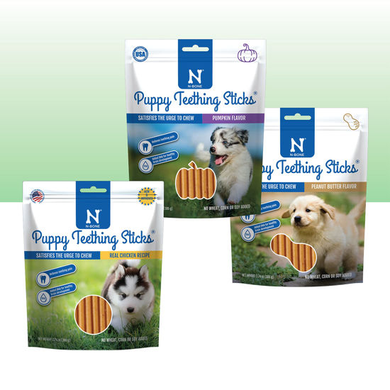 Picture of N-Bone Puppy Teething Sticks Variety Pack, Chicken & Pumpkin & Peanut Butter Flavor, Total 3 Bags, 11.22-oz