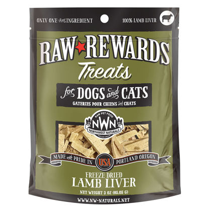 Picture of Northwest Naturals Raw Rewards Freeze-Dried Lamb Liver Treats for Dogs and Cats - Bite-Sized Pieces - Healthy, 1 Ingredient, Human Grade Pet Food, All Natural - 3 Oz