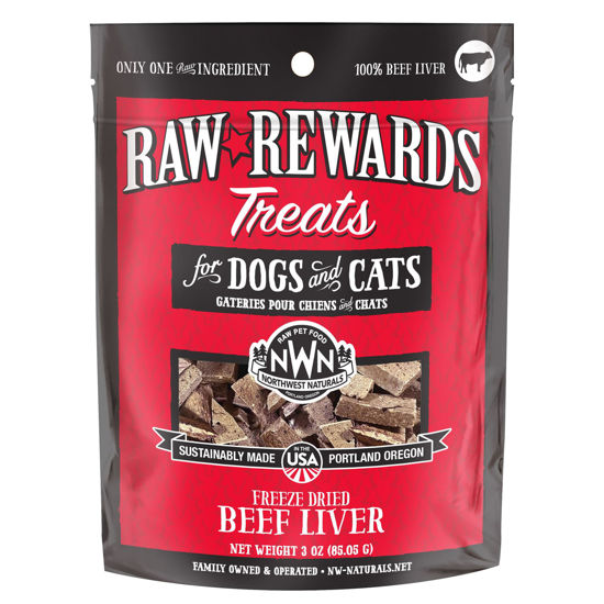 Picture of Northwest Naturals Raw Rewards Freeze-Dried Beef Liver Treats for Dogs and Cats - Bite-Sized Pieces - Healthy, 1 Ingredient, Human Grade Pet Food, All Natural - 3 Oz