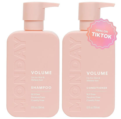 Picture of MONDAY HAIRCARE Volume Shampoo + Conditioner Set (2 Pack) 12oz Each for Thin, Fine, and Oily Hair, Made from Coconut Oil, Ginger Extract, & Vitamin E, 100% Recyclable Bottles