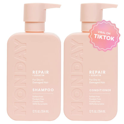 Picture of MONDAY HAIRCARE Repair Shampoo and Conditioner Set 12oz for Dry to Damaged Hair, Made with Keratin, Coconut Oil, Shea Butter and Vitamin E